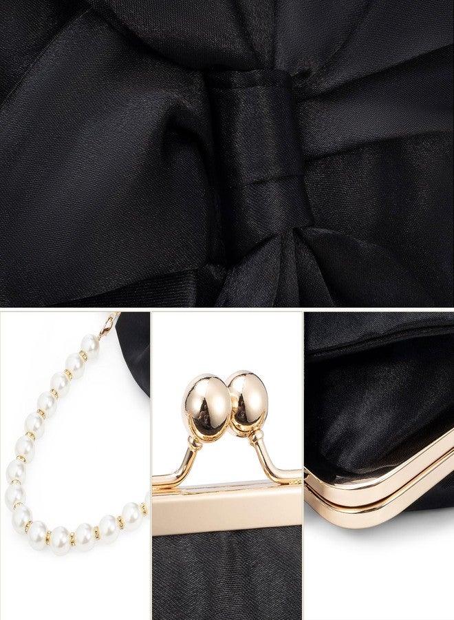 Simcat Womens Clutch Bag,Pleated Satin Handbag Lady Pleated Bow Purse Evening Bag with Chain for Wedding Prom Formal Party (Black B) - Image 5